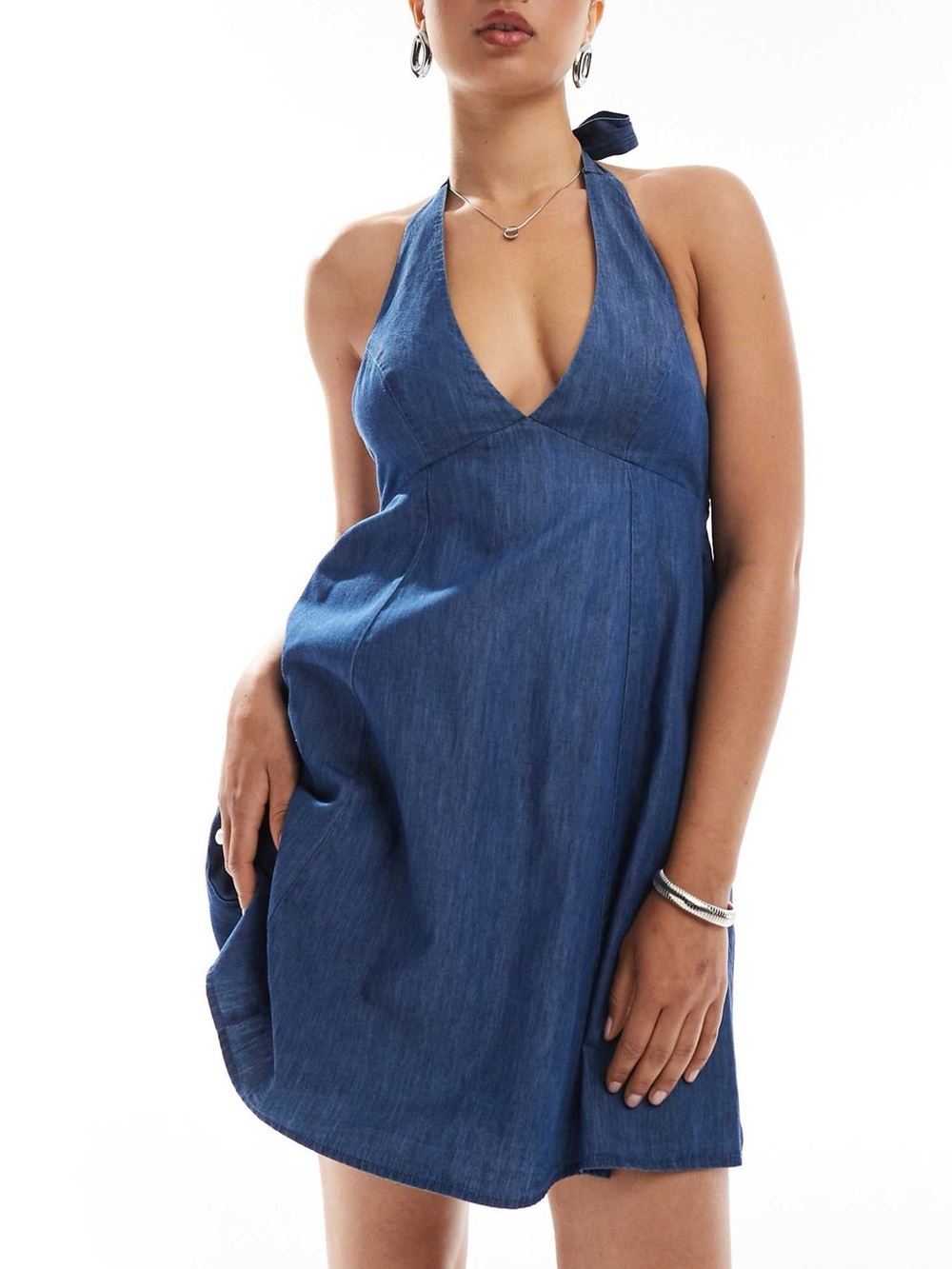 Hollister NWT Blue 100% Cotton Denim A Line Halter Dress (Size XL)